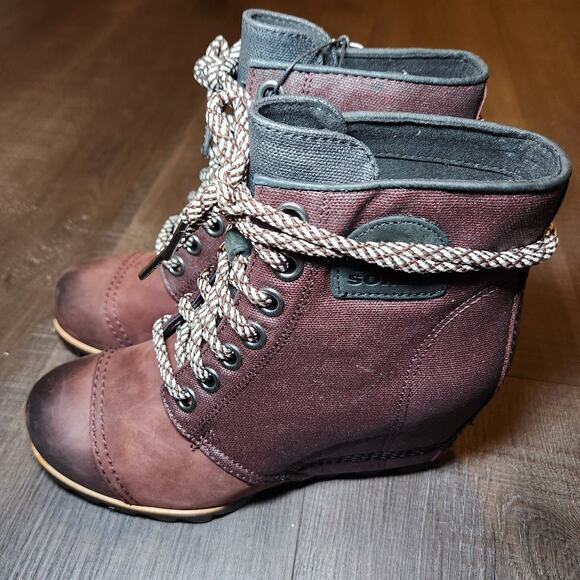 Sorel PDX Wedge Booties Women’s 8 Brown Waterproof Nubuck Lace Up NWOB - Picture 7 of 16
